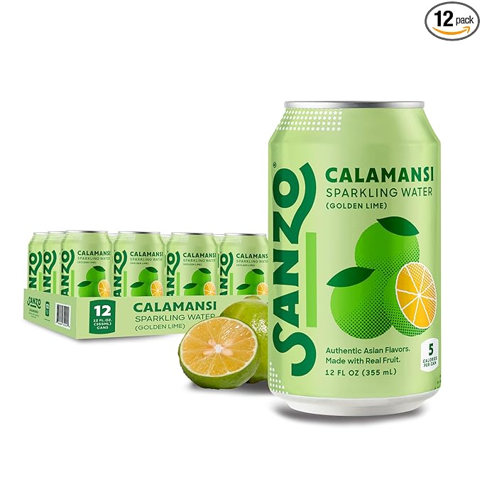 Sanzo Flavored Sparkling Water - Golden Lime Seltzer (Calamansi) - Low Calorie Low Sugar Soda