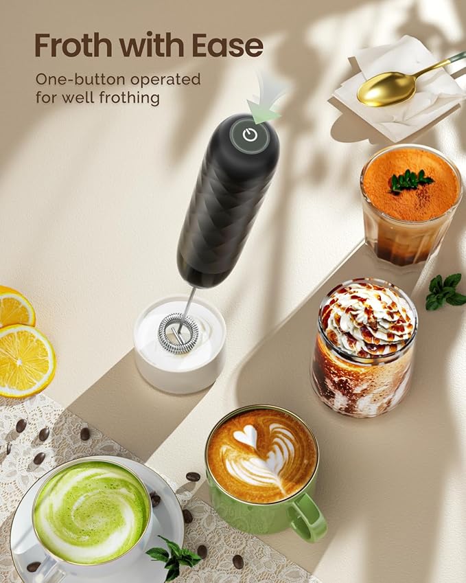 Maestri House Rechargeable Milk Frother, LunaFro Mini Handheld Electric Foam Maker Detachable
