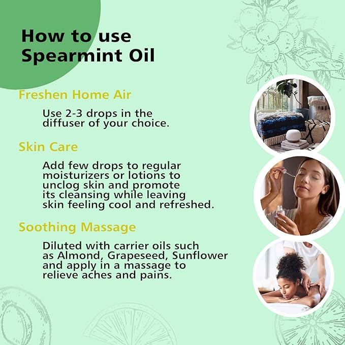 Spearmint Essential Oil 1 Oz, 100% Pure Natural Spearmint Oil, Refreshing Aromatherapy Essential