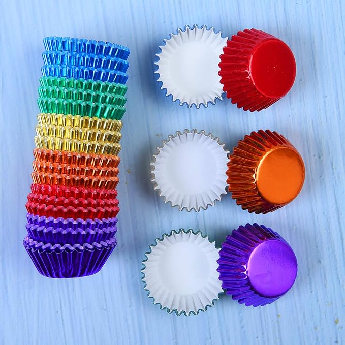 Elcoho 600 Pieces 1.25 Inch Mini Foil Metallic Cupcake Liners Muffin Paper Cases Baking Cups, 6