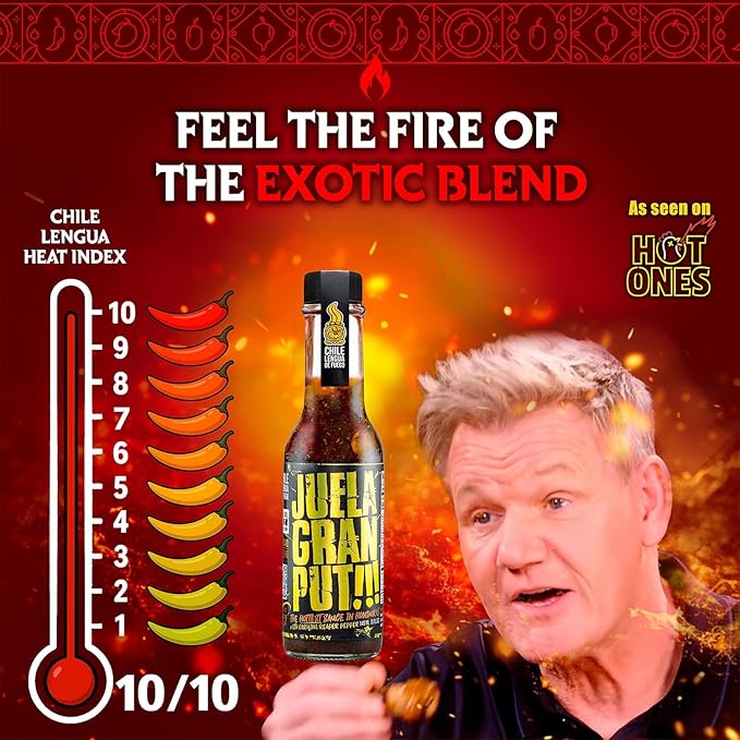 Hot Sauce | Chile Lengua de Fuego (Pack of 3, JuelaGranPut!) – 10/10 Heat Challenge Sauce, Insanely