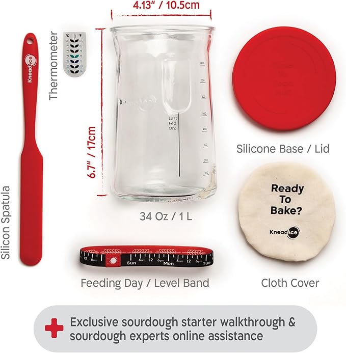 Sourdough Starter Kit ??34oz Starter Jar, 2 Cotton Rope Banneton Proofing Baskets, Magnetic Bread