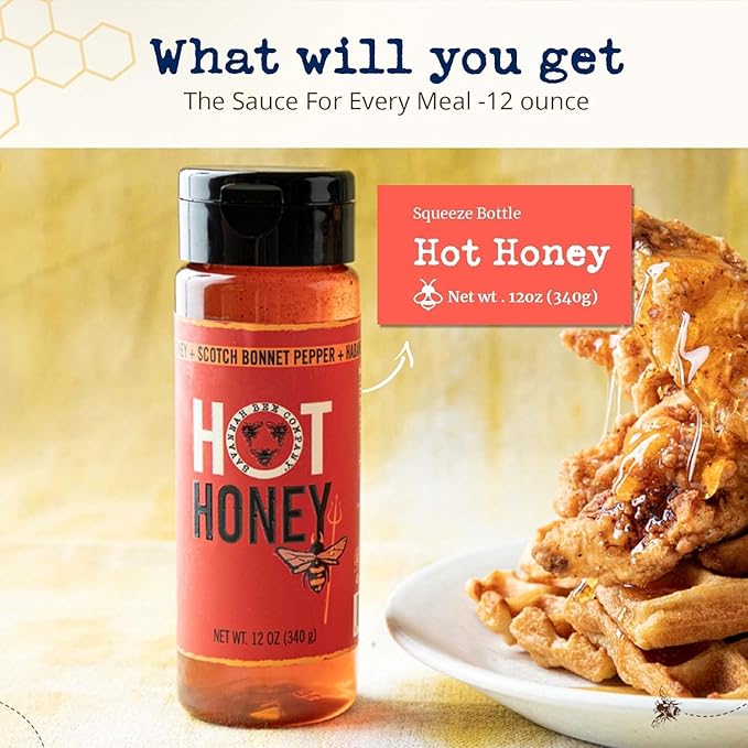 Savannah Bee Company Hot Honey Gluten Free and 100% Pure Honey Infused with Sweet Wildflower- Heat