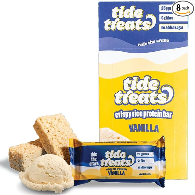 25g Protein Bar Crispy Rice Treat Vanilla | Clean Ingredients, No Added Sugar, 7g Fiber, Gluten
