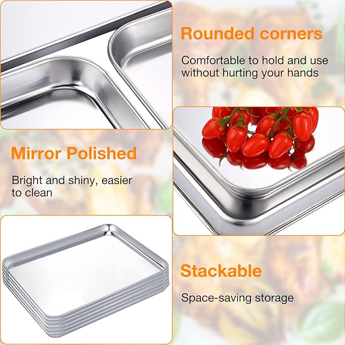 6 Pcs Baking Sheet Set Stainless Steel Cookie Sheet Cookie Baking Pan Bakeware Oven Tray Dishwasher