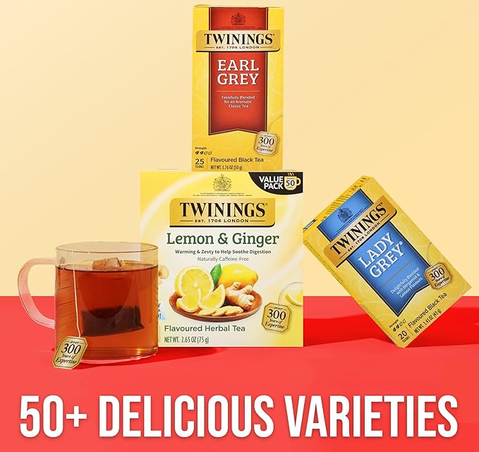 Twinings Earl Grey Black Tea Individually Wrapped Bags, 25 Count (Pack of 6), Flavoured with Citrus