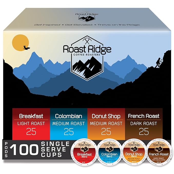 Roast Ridge Single Serve Coffee Pods for Keurig K-Cup Brewers, Variety Pack, Light Roast, Medium