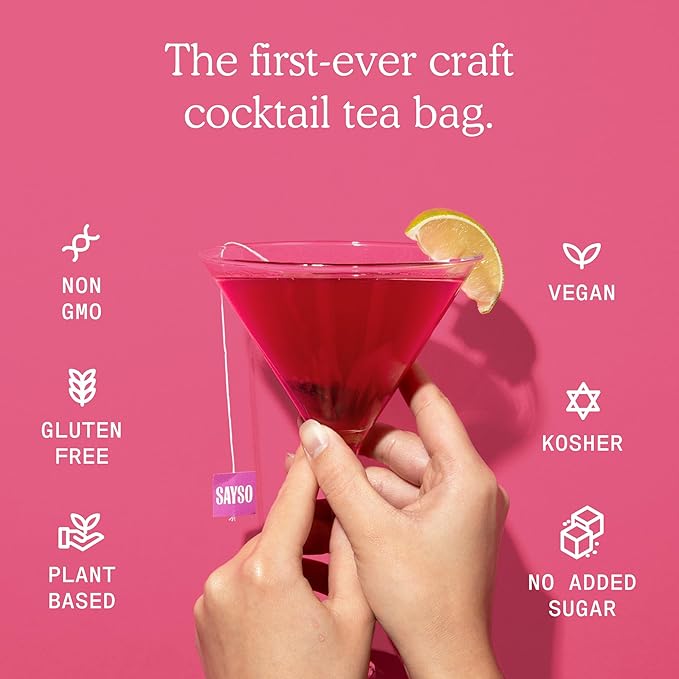 SAYSO: Skinny Hibiscus Cosmo Craft Cocktail Tea Bag | Enjoy an Instant Cosmopolitan or Mocktail in