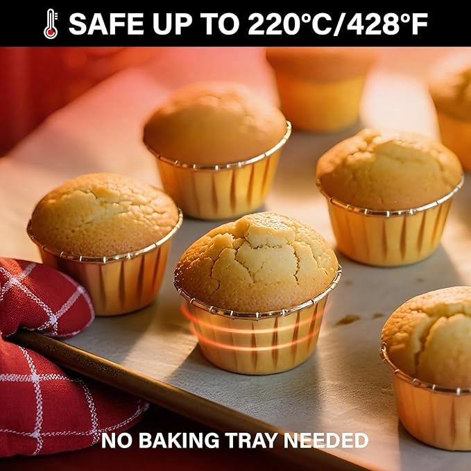 EUSOAR Gold Cupcake Cups, 3.5 Oz 50pcs Disposable Foil Muffin Liners, Gold Cupcake Baking Cups