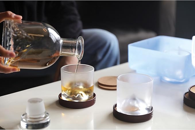 The Peaks Heavy Crystal Whiskey Glasses Gift Set of 4, Thick Freezable Bourbon Glass 1lb Each