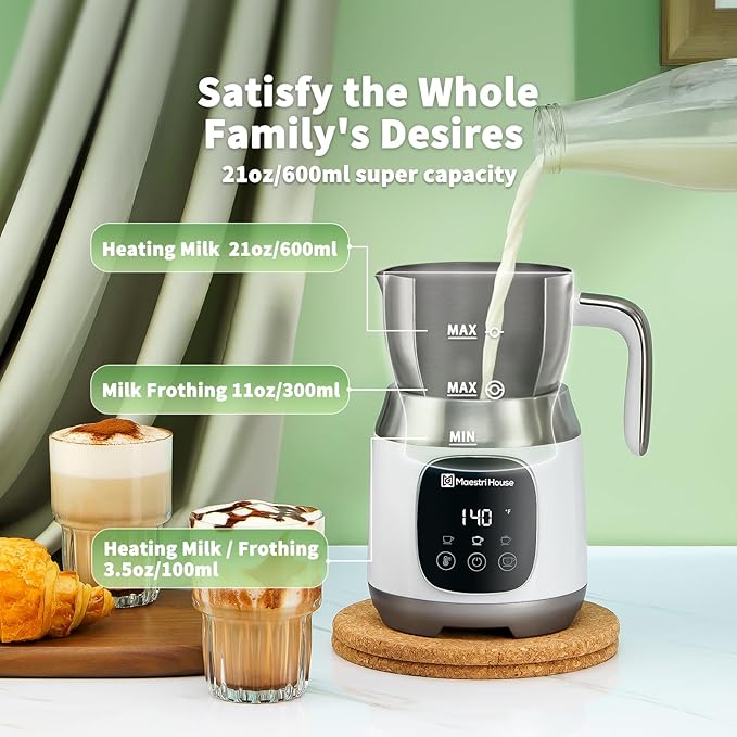 Maestri House Milk Frother, Variable Temp and Froth Thickness DualFro 600 Milk Frother Steamer