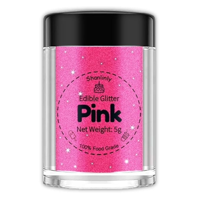 Shanlinly Pink Edible Glitter for Cakes Drinks - Food Grade 5g Shimmer Luster Glitter Dust Edible