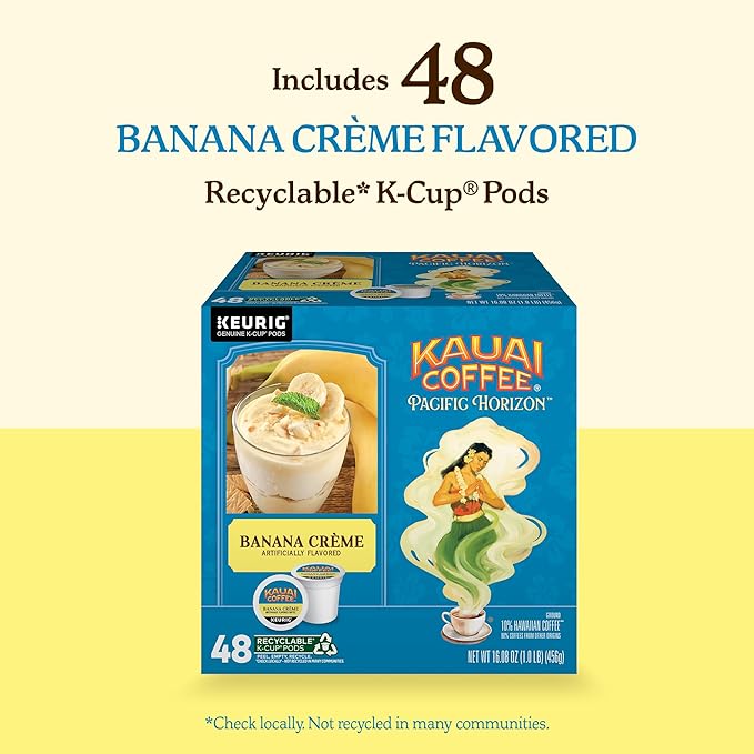 Kauai Coffee K-Cup Pods for Keurig Brewers – Arabica Coffee, 10% Hawaiian – Medium Roast, Banana