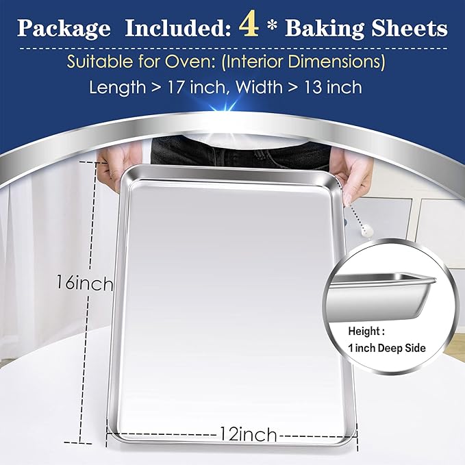 P&P CHEF 16 Inch Baking Cookie Sheet, Oven Pan Tray Stainless Steel Sheet Pan for Kitchen, Oven