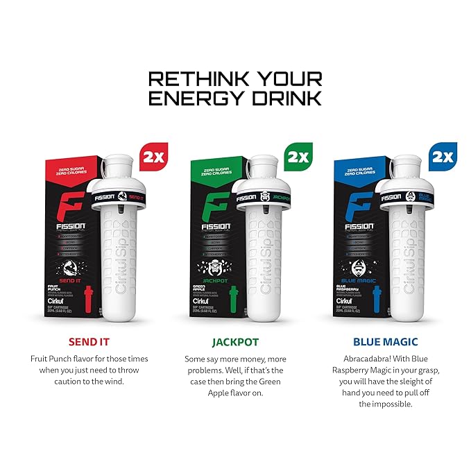 Cirkul Fission Flavor Cartridge Variety Pack with Caffeine, 6-Pack (2 Send It, 2 Jackpot, 2 Blue