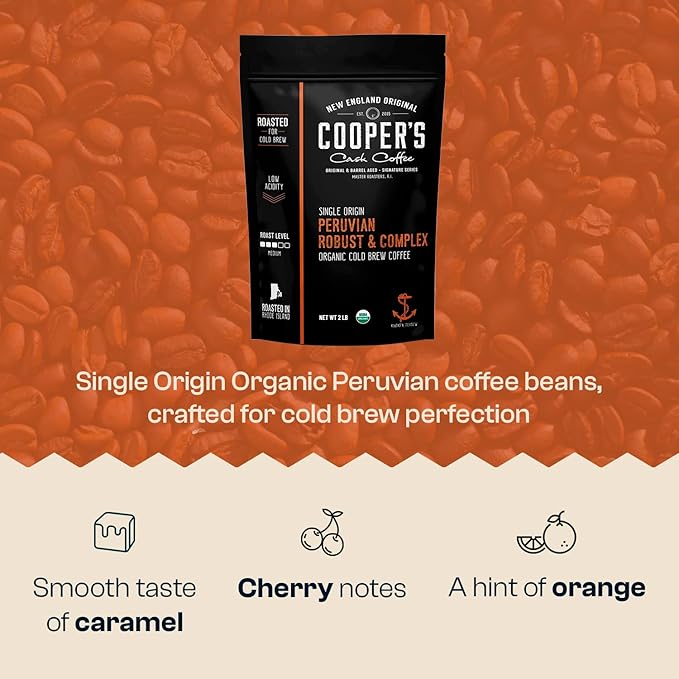 Organic Cold Brew Coffee Peru Reserve Single Origin Peruvian Coarsely Whole Bean - 2 lb. Bag