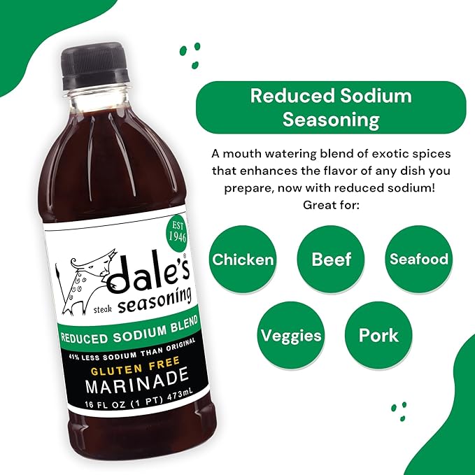 Steak Seasoning By Dale's, Reduced Sodium Blend, No Cholesterol | Delicious on All Meats, Fish | 16
