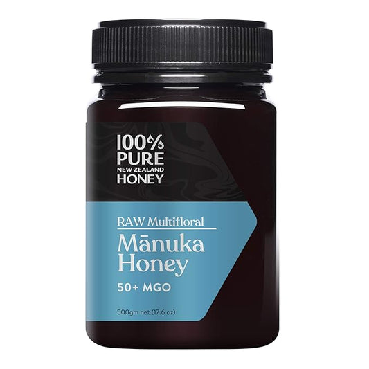 100% Pure New Zealand Honey - MGO 50+ Multifloral Mānuka Honey, Raw Mānuka, 17.6 Ounce (500g) (Pack