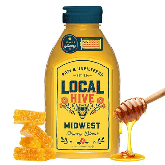 Local Hive Midwest Raw Unfiltered Honey – 16 oz, 100% Pure US Honey, Sourced from American Bees and
