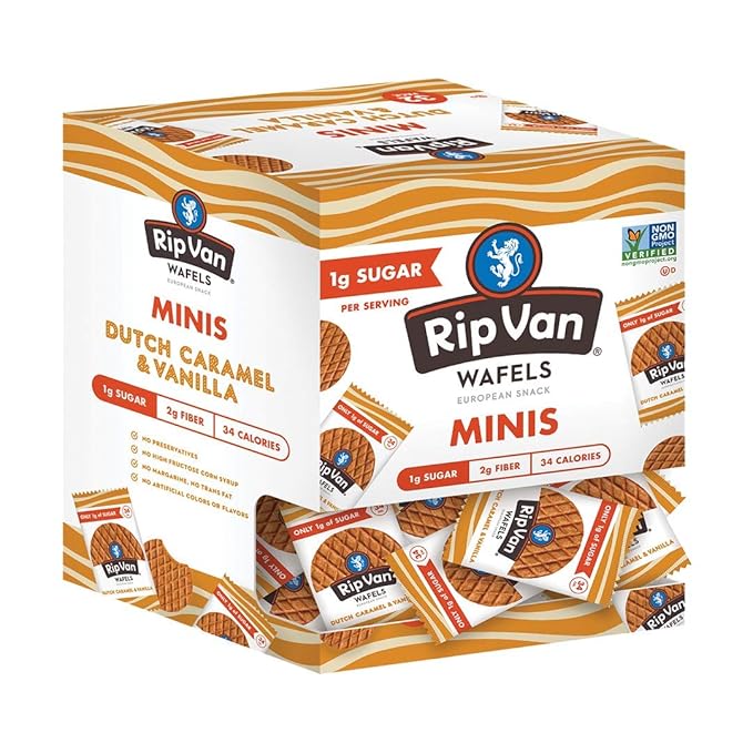 Rip Van Wafels Dutch Caramel & Vanilla Mini Stroopwafels - Low Carb Snacks (3g Net Carbs) - Non GMO