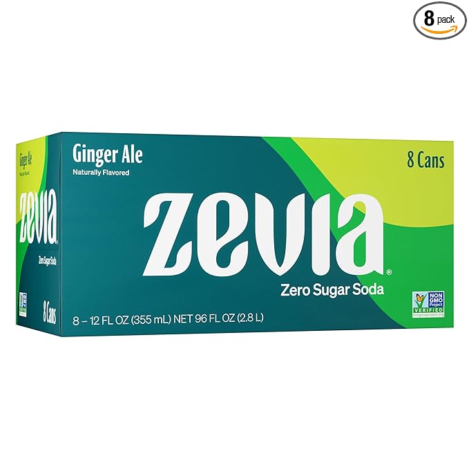 Zevia Zero Sugar Soda, Ginger Ale, 12 oz Cans (8-Pack) ??Naturally Sweetened, Non-GMO Project