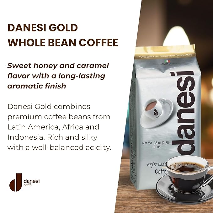 Danesi Caffe Italian Whole Coffee Beans - Espresso Coffee Beans and Medium Roast Whole Bean