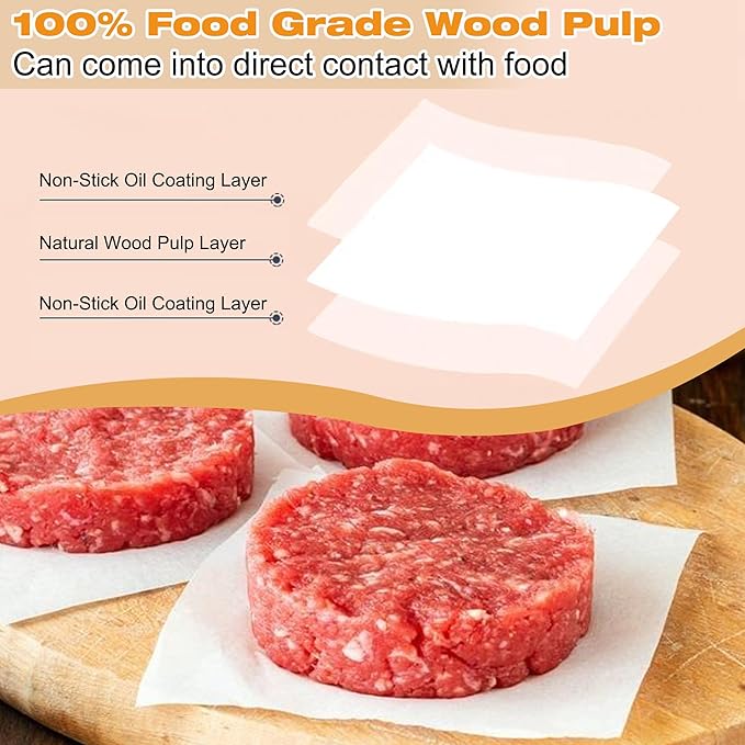 Hamburger Patty Paper, AIMEIKI 300Pcs 6x6 Inch Parchment Paper Sheets for Burger Press, Non Stick