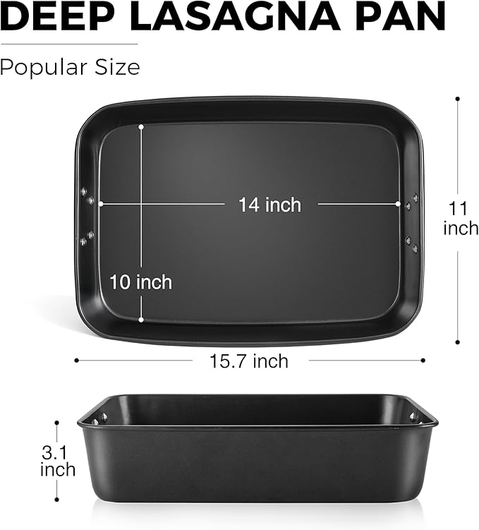 HONGBAKE Lasagna Pan 3 Inch Deep, 15x10" Baking Pan for Oven, Nonstick Cake Baking Dish for