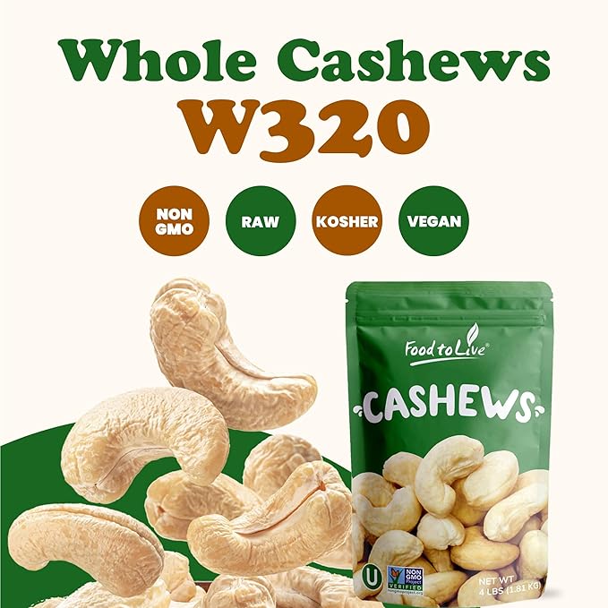 Food to Live Raw Cashews, 16 Pounds ??Non-GMO Verified, Deluxe Whole Nuts, Unsalted, Unroasted