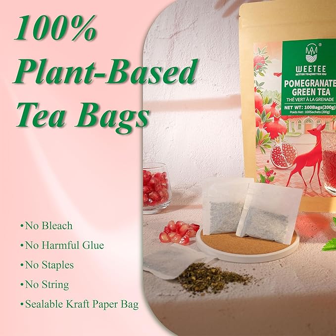 WT WEETEE Pomegranate Green Tea Bags 100 Count, Made of Sencha Green Tea with Pomegranate Flavor