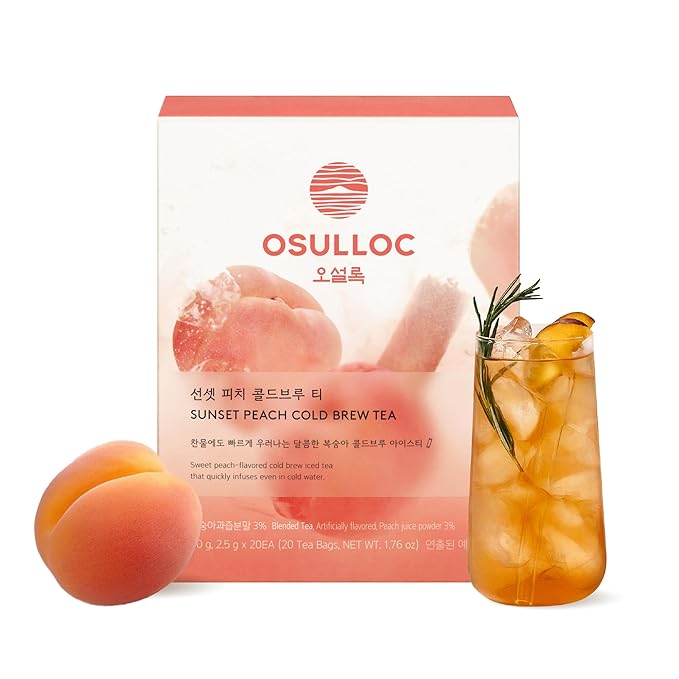 OSULLOC Sunset Peach Cold Brew Tea, Sweet peach flavored iced tea, Hydration Tea Packets (20ea