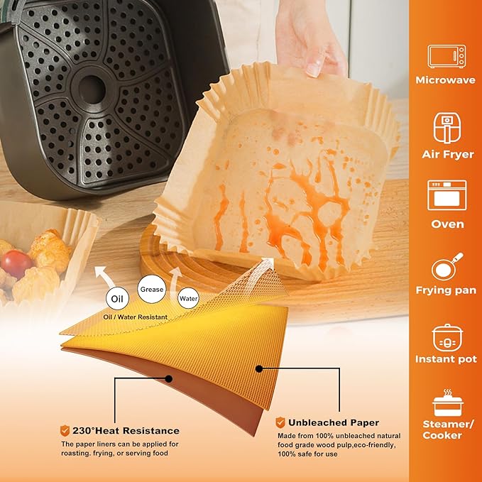 Air Fryer Paper Liners: 250Pcs Parchment Paper Sheets, Air Fryer Liner Disposable, Oilproof