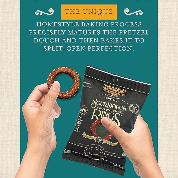 Unique Snacks Sourdough Craft Beer Pretzel Rings, Delicious Homestyle Baked Snack Bag, Vegan, OU