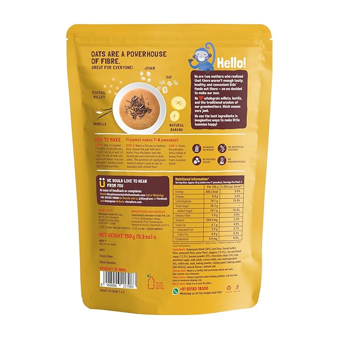 Slurrp Farm Millet Pancake Mix | Banana Choco-Chip | Made with Oats & Jowar | No Refined Sugar or