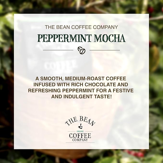 The Bean Organic Coffee Company Peppermint Mocha, Medium Roast, Ground Coffee, 16-Ounce Bag,Café