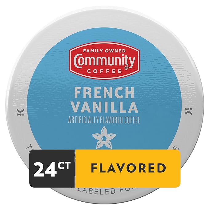 Community Coffee French Vanilla Flavored 24 Count Coffee Pods, Medium Roast, Compatible with Keurig