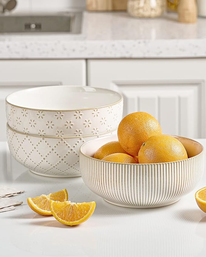 getstar Large Serving Bowls (8 inch & 60 fl oz), Ceramic Salad Bowl Set of 2, Microwave and