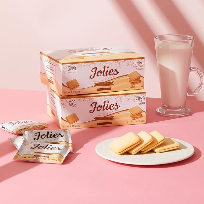 ChocZero Chocolate Cookies, White Chocolate Jolies, Gluten Free, No Added Sugar, 20 Crispy