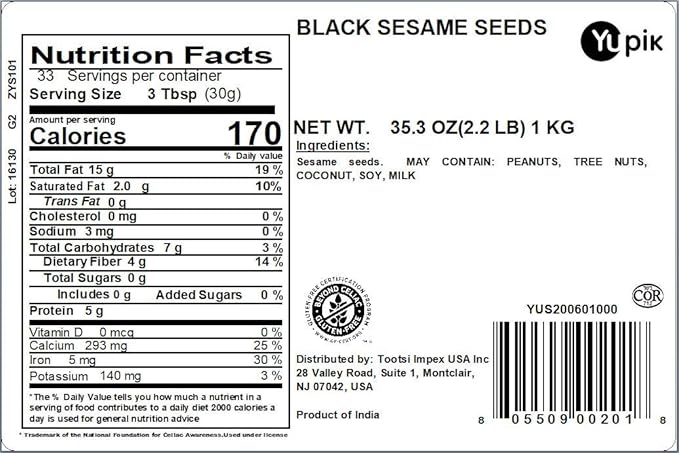 Yupik Raw Black Sesame Seeds, 2.2 lb (35.2 oz), Gluten-Free, Kosher, Vegan, Natural Black Seeds