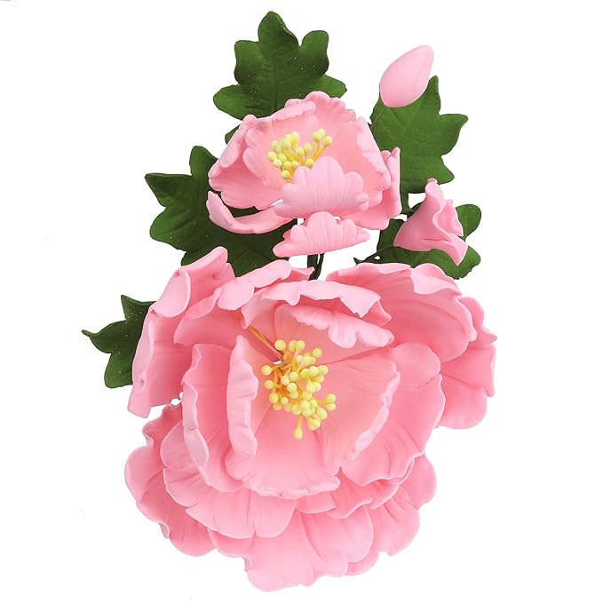 O'Creme Gumpaste Flower Spray, Pink Peony - Edible Flowers for Cake Decorating - Sugar Paste Flower