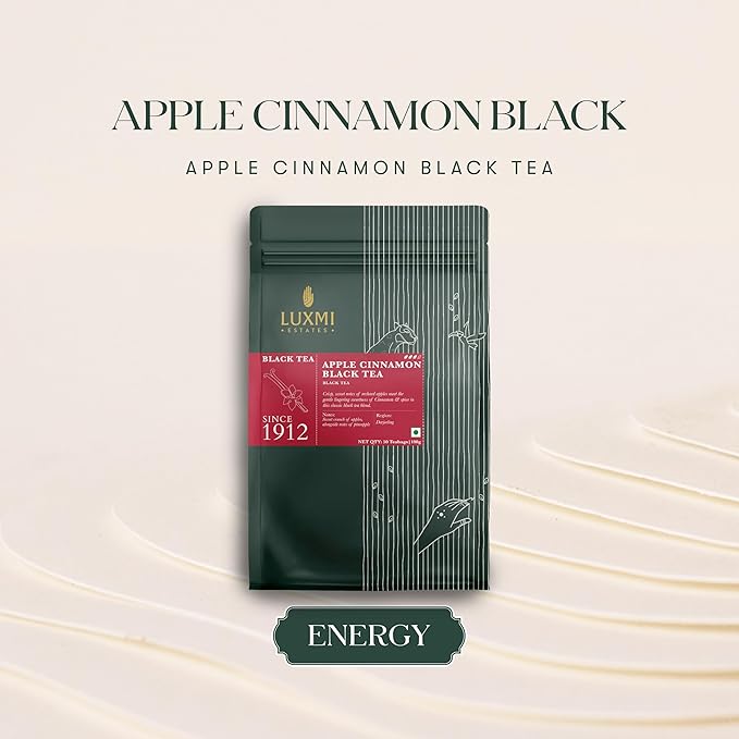 Luxmi estates Apple Cinnamon Black Tea 50 Tea Bags (100g) Pack | USDA Certified Premium Black Tea |