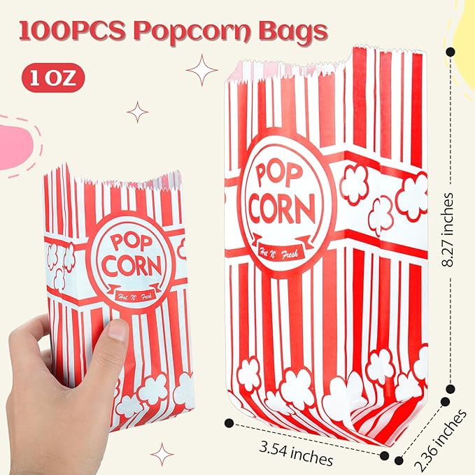 102 Pcs Popcorn Bags with Popcorn Scoop and Salt Shaker,1 oz Small Pop Corn Bags Popcorn Bags