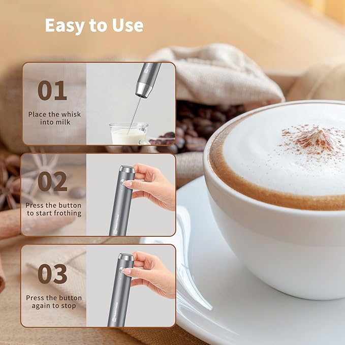 Maestri House Rechargeable Milk Frother with Stand, LunaFro Handheld Electric Foam Maker Waterproof