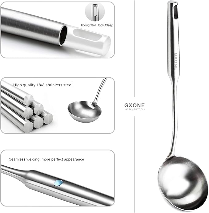 Soup Spoon Ladle,304 Stainless Steel Cooking Spoon Kitchen Tool For Wok With Hollow Handle