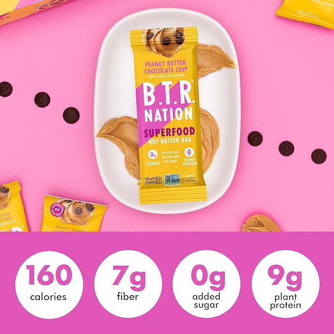 B.T.R. Nation Vegan Keto Superfood Protein Bars - Peanut Butter Chocolate Chip BLISS | (12) Bars |