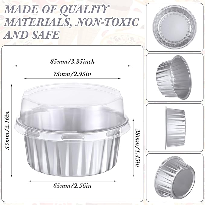 Gejoy 400 Pcs Aluminum Foil Baking Cups with Lids 5 oz Disposable Ramekins Mini Cake Pans Creme