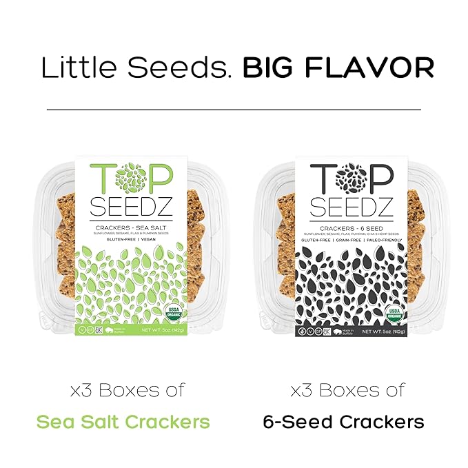 Top Seedz Certified Organic Gluten Free Sea Salt & 6 Seed Crackers | 6-Pack | 5 Ounces | Healthy