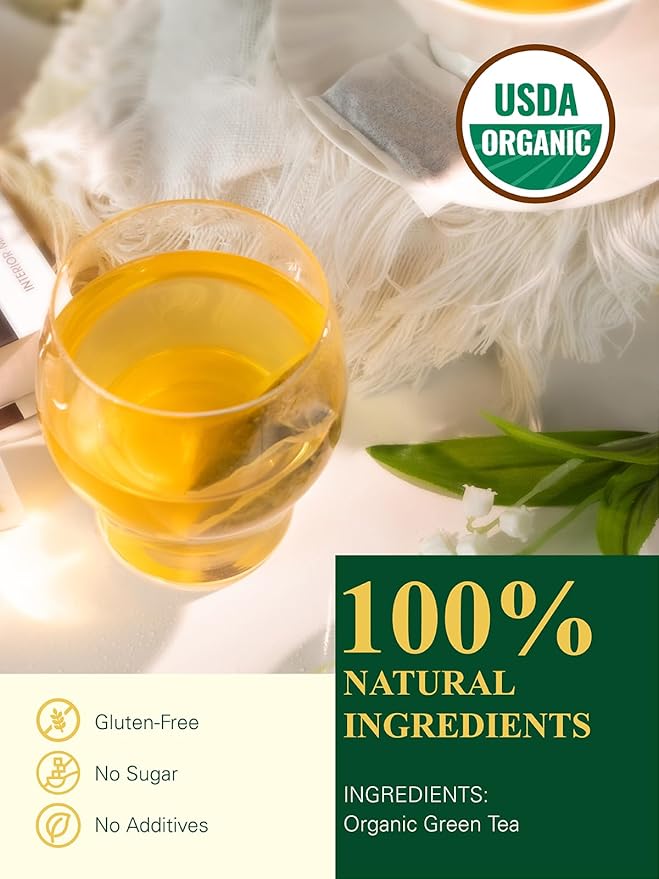 GLDNT Organic Green Tea Bags, Natural Pure Organic Green Tea, Super Antioxidant, Caffeinated, 100