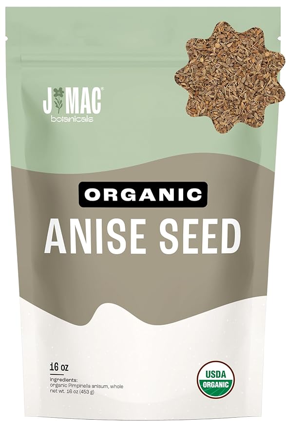 J Mac Botanicals Organic Anise Seeds (16 oz) whole seeds, aniseed, anise cookies, anise tea, anise