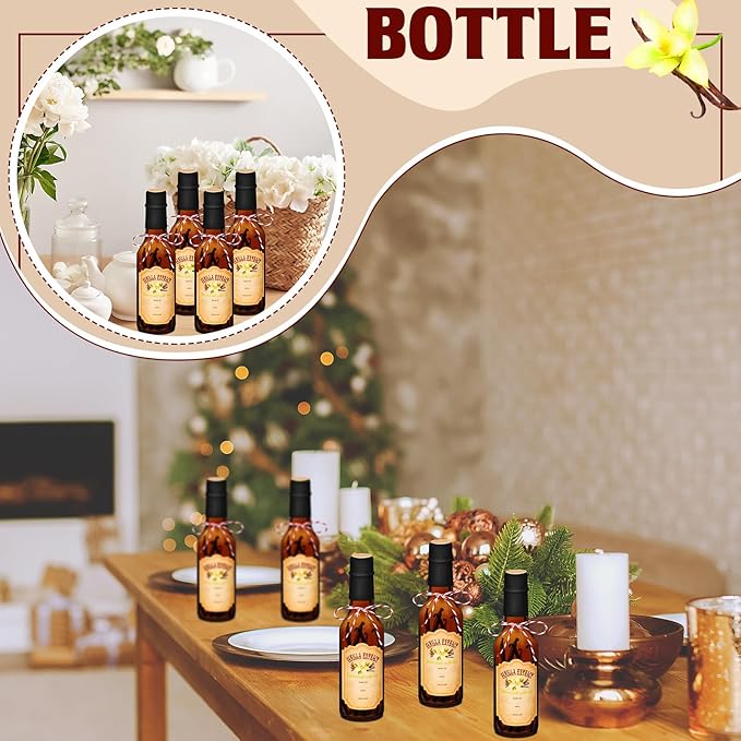 Tioncy 16 Pcs Vanilla Extract Bottles for Homemade Vanilla Jar Glass Bottle with Cap, Shrink Band
